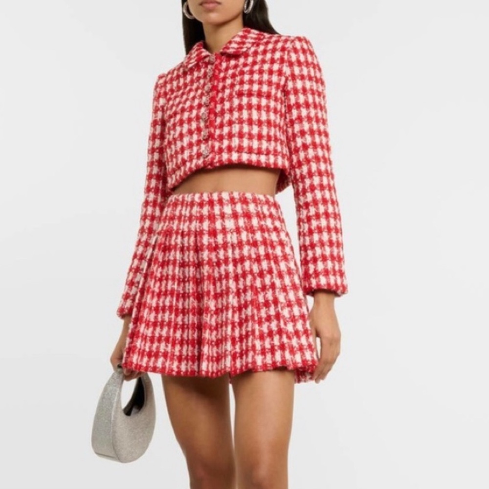 Self-Portrait Red and White Tweed Skirt Set